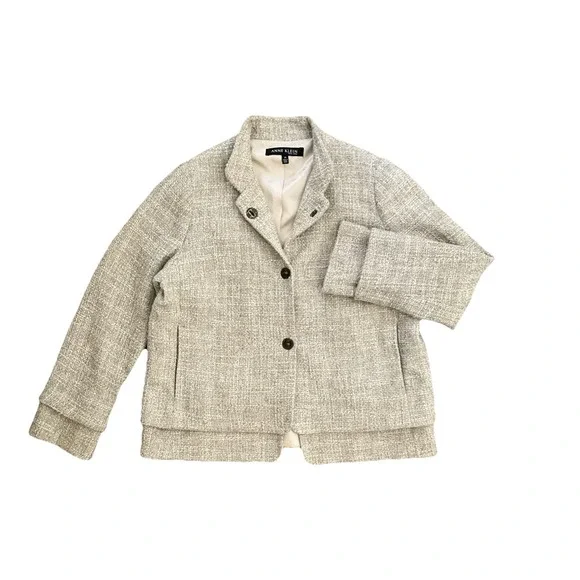 Anne Klein Tweed Turn Lock Jacket Beige Career Office Womens Size 14 Classic - Picture 2 of 7